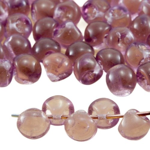 30pcs cristal d'améthyste violet clair champignon bouton tchèque perles de verre 5mm x 6mm sku-32391