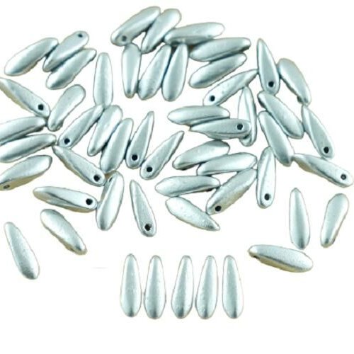 50pcs métallique mat aluminium argent petit verre tchèque poignard de perles feuille pétales 11mm x  sku-28958