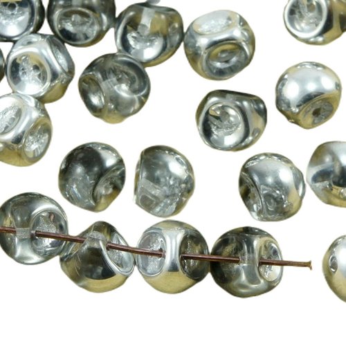 12pcs crystal silver metallic de la moitié champignons bouton verre tchèque perles 9mm x 8mm sku-30923