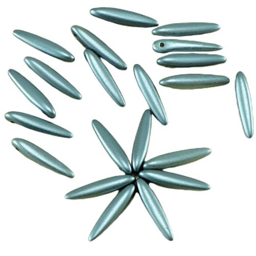 30pcs pastel gris argenté de perles verre tchèque preciosa épine poignard feuille plate 5 mm x 16mm sku-26883