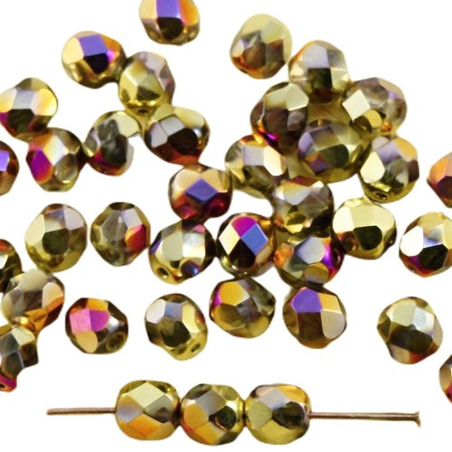 40pcs cristal métallique californie pourpre violet or demi-verre tchèque ronde à facettes feu poli p sku-31616