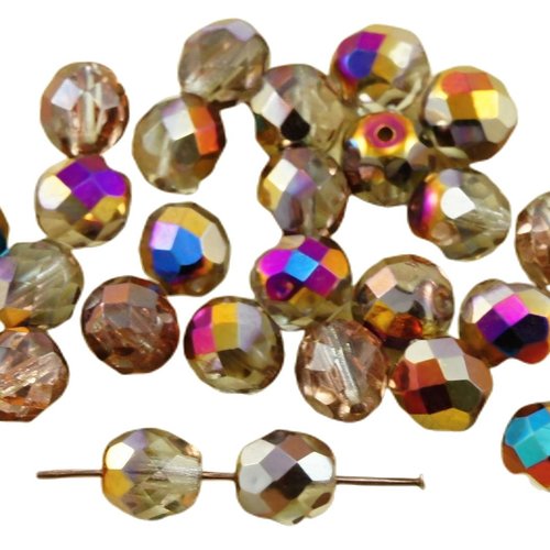 20pcs cristal métallique iris pourpre demi-verre tchèque ronde à facettes feu poli perles de 8mm sku-31671