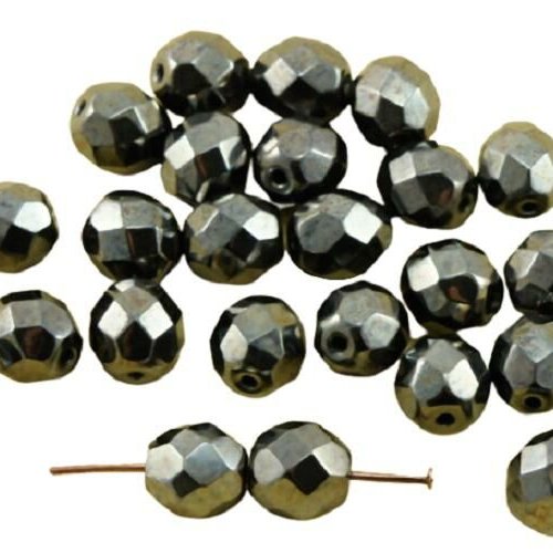 20pcs metallic argent noir lustre verre tchèque ronde à facettes feu poli perles de 8mm sku-31675