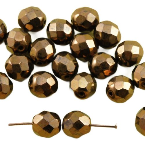 20pcs métallique de lumière en bronze lustre verre tchèque ronde à facettes feu poli perles 8mm sku-31690