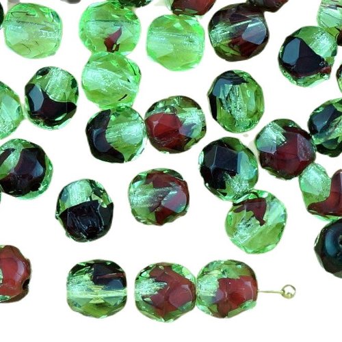 40pcs cristal d'olive olivine mélange vert brun clair ronde à facettes feu poli entretoise de verre  sku-33296