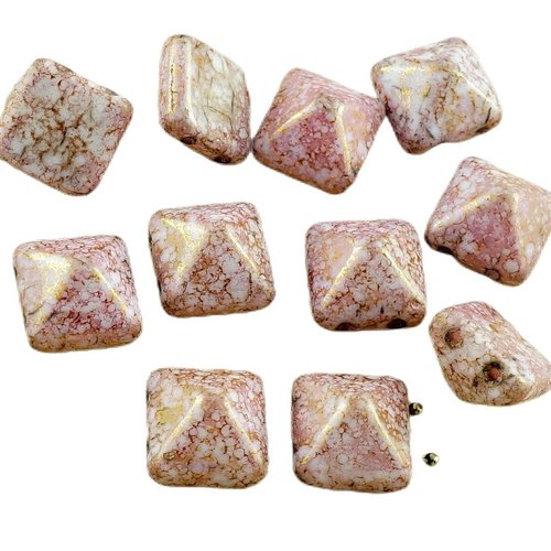 8pcs picasso rouge blanc opale en or lustre terre cuite pyramide goujon 2 deux trou de verre tchèque sku-30235