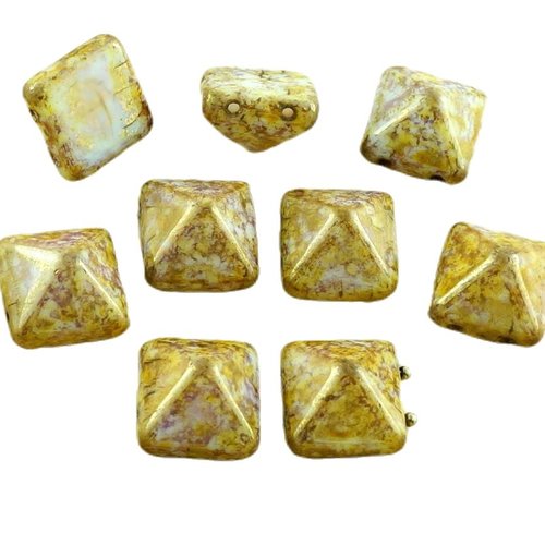 8pcs albâtre picasso brun pourpre d'or lustre pyramide goujon 2 deux trou de verre tchèque perles 12 sku-30244