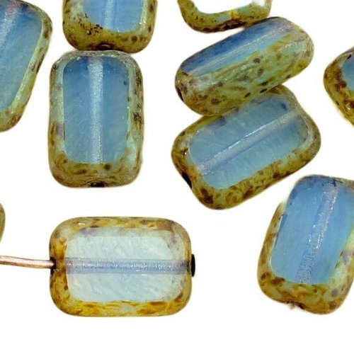 8pcs picasso opale cristal bleu travertin brun table de découpe à plat rectangle verre tchèque perle sku-34357
