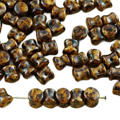 60pcs picasso ivoire opaque brun tchèque perles de verre pellet preciosa pressé 4 mm x 6 sku-31307