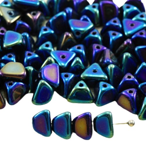 50pcs métallique iris bleu de grandes demi-pincée triangle entretoise tchèque perles verre 4mm x 7mm sku-33879