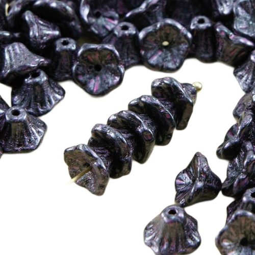 40pcs opaque jet black metallic pourpre patine marbre lustre petite cloche fleur de bouchons verre t sku-32357