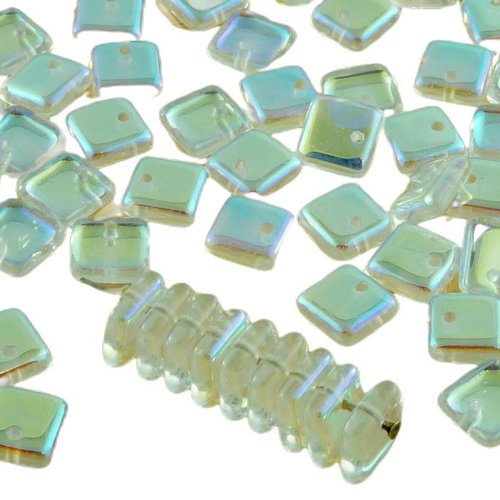 30pcs crystal ab plat carré paillettes squarelet un trou puces perle en verre tchèque 6mm x sku-31351