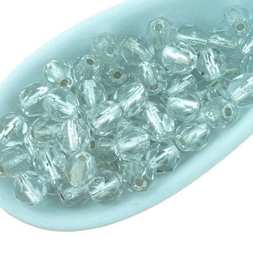 100pcs cristal d'argent bordée de ronde à facettes feu poli entretoise tchèque perles verre 4mm sku-34547