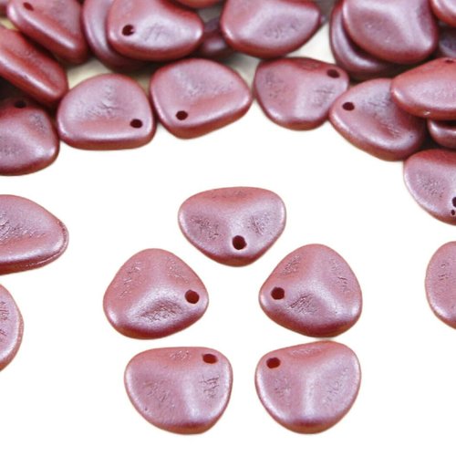 50pcs perles brillent rouge brun de feuilles d'automne rose pétale fleur verre tchèque 8mm x 7mm sku-32749