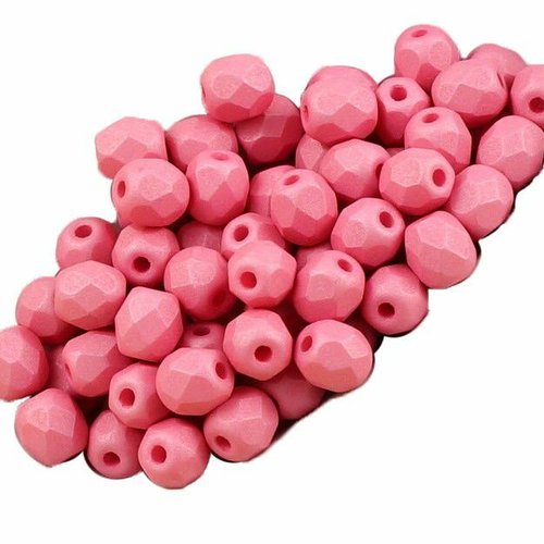 100pcs rose valentine de soie mat ronde à facettes feu poli entretoise tchèque perles verre 4mm sku-35678