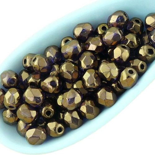 100pcs cristal tanzanite violet métallisé bronze lustre rond à facettes feu poli petite entretoise t sku-33138