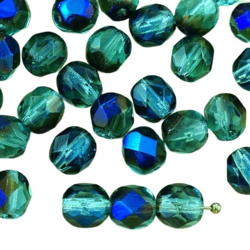 40pcs cristal saphir bleu clair métallisé bleu azur de la moitié du lustre rond à facettes feu poli  sku-33254