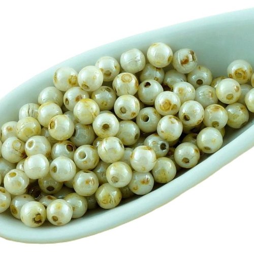 100pcs picasso éclat blanc ronde verre tchèque perles de petit écarteur 3mm sku-31212