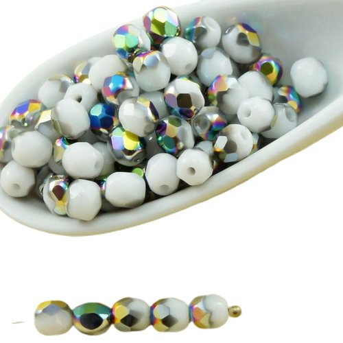 100pcs craie dichroïque vitrail blanc demi-verre tchèque ronde à facettes feu poli petites perles d' sku-31570