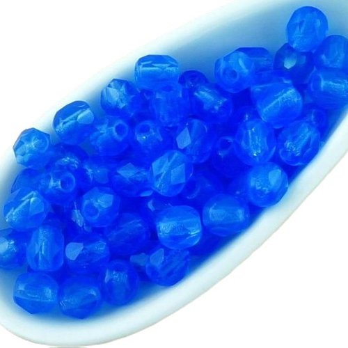 100pcs bleu opale ronde à facettes feu poli petite entretoise tchèque perles de verre 4mm sku-33370