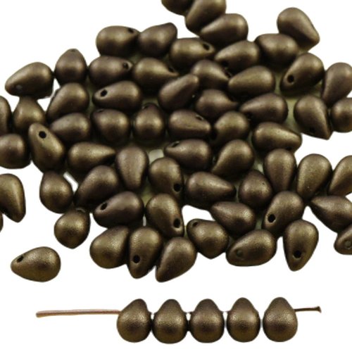 40pcs mat or briller en bronze brun verre tchèque petite larme perles de 4 mm x 6 sku-31037