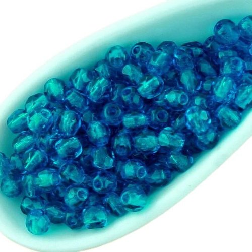 100pcs cristal capri bleu clair ronde à facettes feu poli petite entretoise de verre tchèque perles  sku-33020