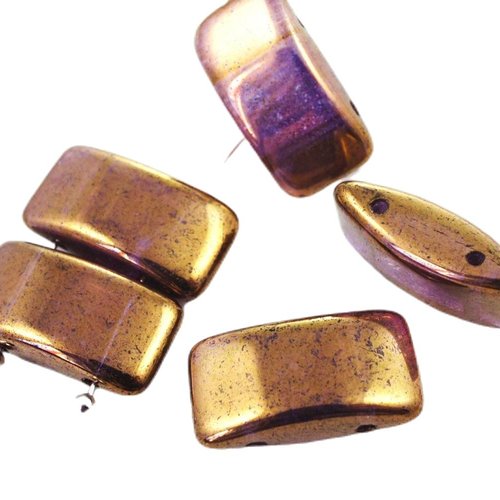 8pcs metallic pourpre d'or lustre verre tchèque transporteur 2 trous connecteur tube de perles 9mm x sku-39729