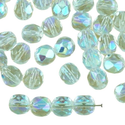 40pcs cristal clair ab demi-rond à facettes feu poli entretoise de verre tchèque perles 6mm sku-34614