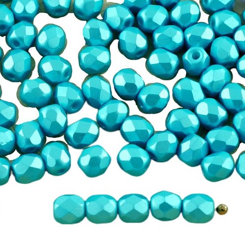100pcs perles pastel bleu aqua turquoise verre tchèque ronde à facettes feu poli petites d'entretois sku-31555