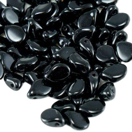60pcs noir opaque pip perles de verre tchèque preciosa pressé plat pétale fleur 5mm x 7mm sku-19319
