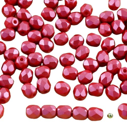 100pcs pastel nacré foncé rouge corail verre tchèque ronde à facettes feu poli petites perles d'entr sku-31551