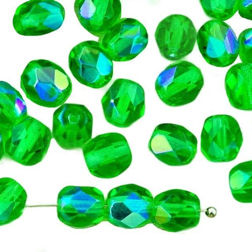 40pcs crystal light chrysolite vert clair ab demi-rond à facettes feu poli entretoise de verre tchèq sku-33261