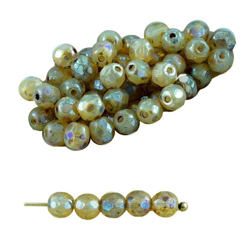 100pcs opale brun clair argent picasso ronde verre tchèque perles à facettes feu poli petite entreto sku-28686