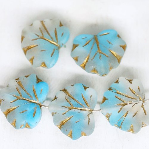 12pcs mat bleu turquoise cristal de la moitié l'or patine lavage feuille d'érable à plat sculpté tch sku-249007