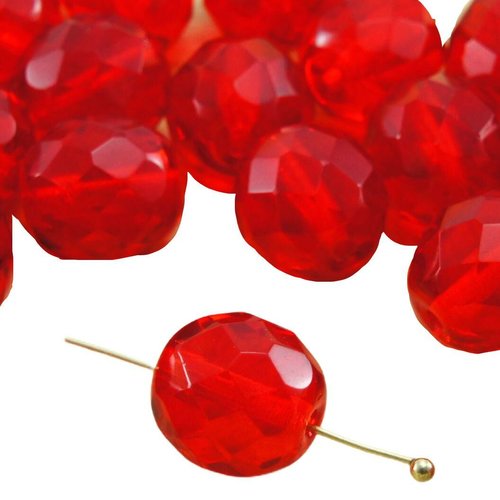 8pcs cristal rouge rubis clair ronde à facettes feu poli entretoise tchèque perles de verre 10mm sku-33323