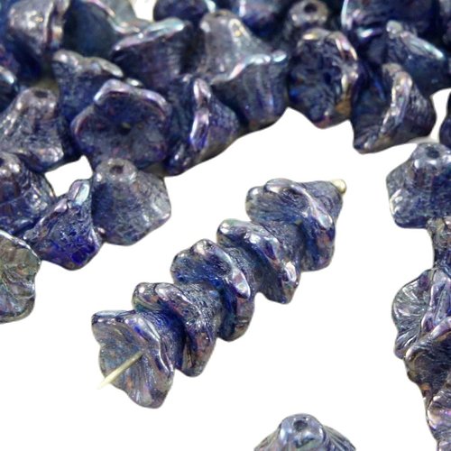 40pcs crystal blue mix de lapis-lazuli mélange violet nébuleuse la petite cloche fleur bouchons verr sku-32347