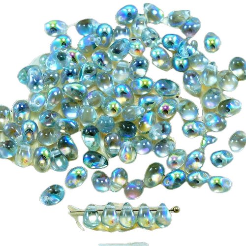 40pcs bleu cristal arc-en-ciel verre tchèque petite larme perles de 4 mm x 6 sku-27311