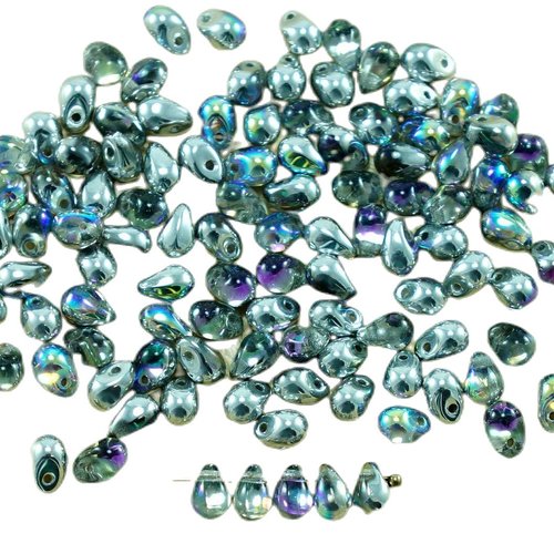 40pcs argent cristal arc-en-ciel verre tchèque petite larme perles de 4 mm x 6 sku-27315