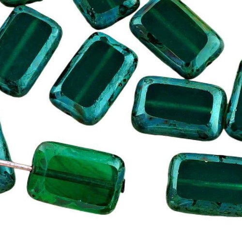 8pcs picasso brun cristal vert émeraude de taille table rectangle plat verre tchèque perles 8mm x 12 sku-32462