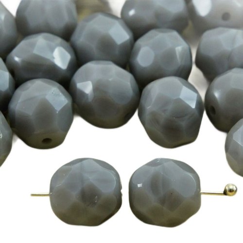 20pcs opaque gris gris ronde à facettes feu poli entretoise de verre tchèque perles 8mm sku-33315