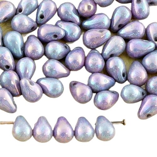 40pcs nébuleuse violet blanc albâtre opale larme petite de verre tchèque perles 4 mm x 6 sku-35030