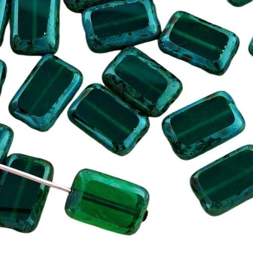 8pcs picasso brun crystal foncé vert émeraude rustique table de découpe à plat rectangle verre tchèq sku-32483