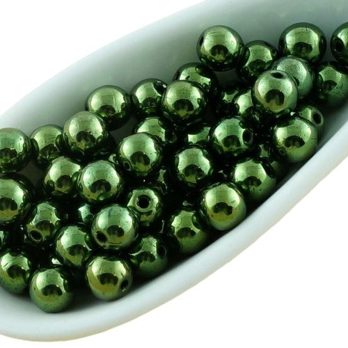 100pcs vert métallique lustre rond druk verre tchèque pressé perles de petite entretoise 4mm sku-31185