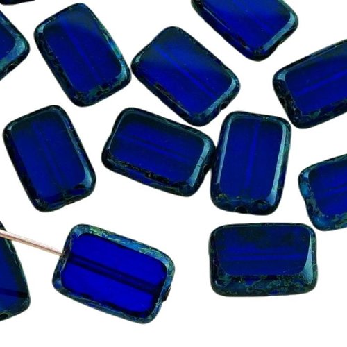 8pcs picasso brun crystal dark bleu saphir de taille table rectangle plat verre tchèque perles 8mm x sku-32497