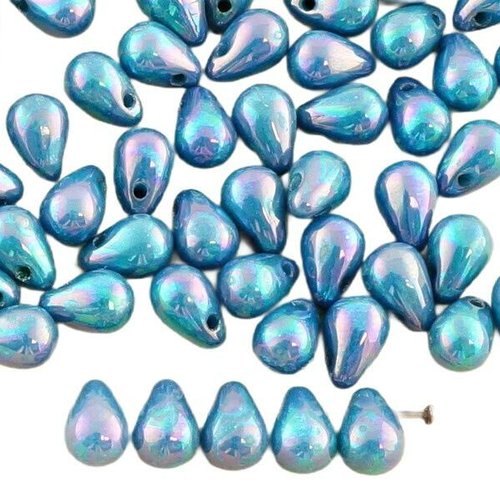 40pcs nébuleuse pourpre opaque turquoise bleu bébé larme petite de verre tchèque perles 4 mm x 6 sku-35039