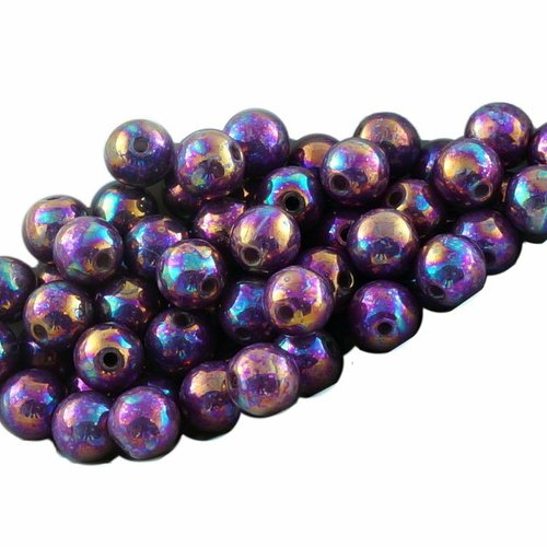 100pcs iris vega violet lustre rond druk verre tchèque pressé perles de petite entretoise 4mm sku-31052