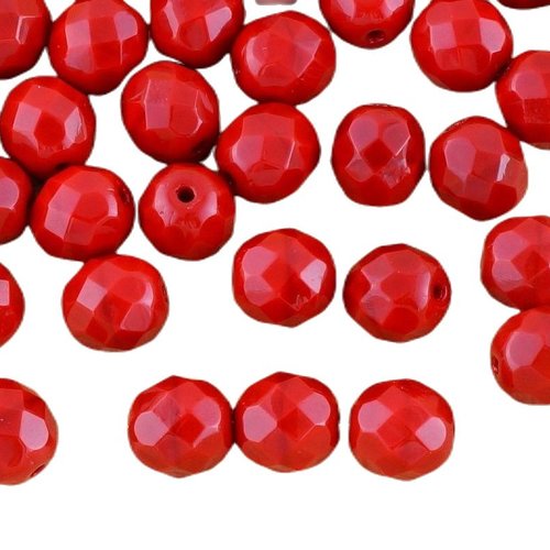 20pcs opaque rouge corail rond à facettes feu poli entretoise de verre tchèque perles 8mm sku-34661