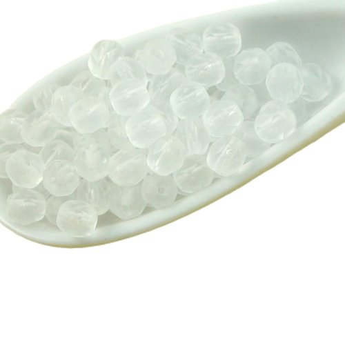 100pcs mat cristal dépoli blanc verre tchèque ronde à facettes feu poli petites perles d'entretoise  sku-31649