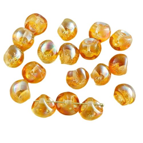 12pcs cristal jaune orange abricot lustre champignon bouton de verre tchèque perles 9mm x 8mm sku-30315