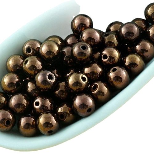 100pcs métallique brillant bronze brun lustre rond druk verre tchèque pressé perles de petite entret sku-31187